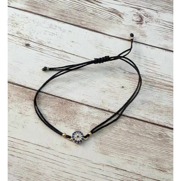 Very Dainty Corded Bracelet with Blue & Clear Gems - Picture 1 of 5